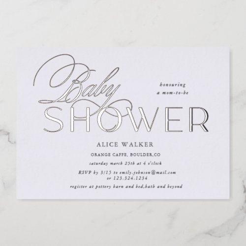 modern script elegant baby shower foil invitation