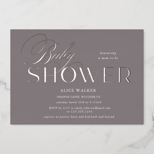 modern script elegant baby shower foil invitation