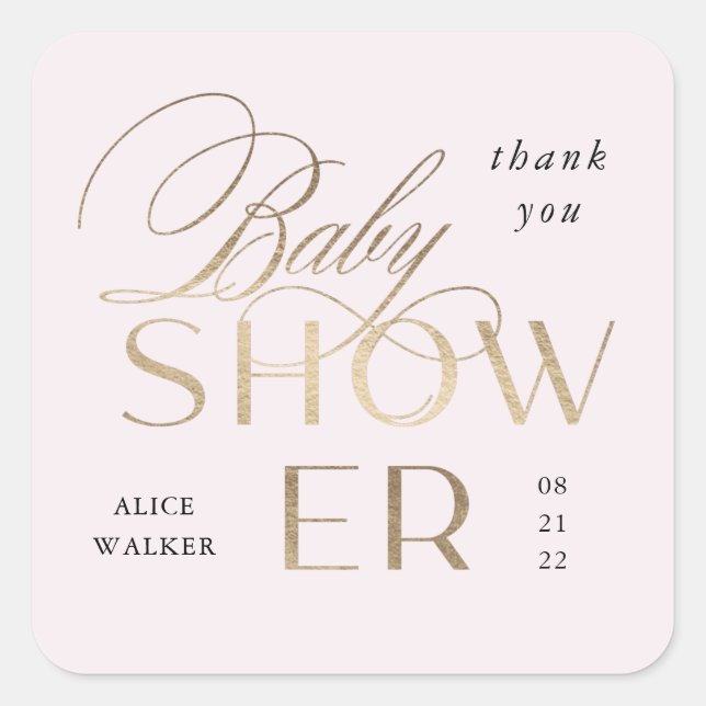 modern script elegant baby shower square sticker (Front)
