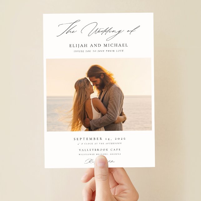 Modern Script Elegant Beach Wedding Photo Invitation (Creator Uploaded)