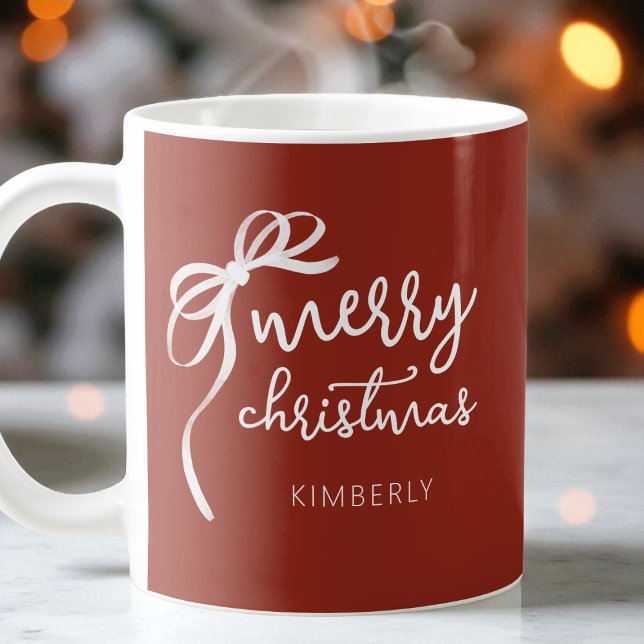  Modern Script Elegant Bow Red Merry Christmas Coffee Mug (Modern Script Elegant Bow Red Merry Christmas Coffee Mug)