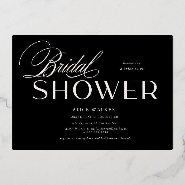 modern script elegant bridal shower foil invitatio invitation (Front)