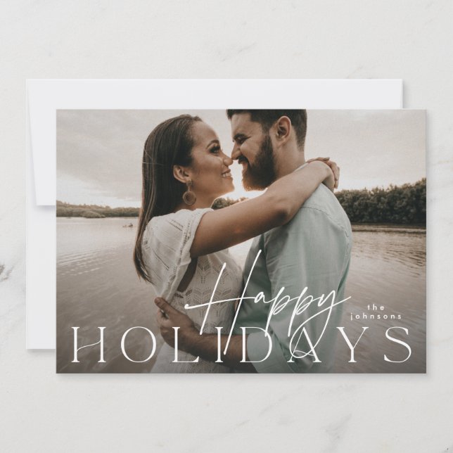 Modern Script Elegant Christmas Flat Photo Happy Holiday Card (Front)
