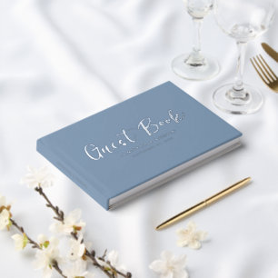 Modern Script Elegant Dusty Blue Wedding Foil Guest Book