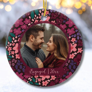 Modern Script Elegant Engagement Photo Keepsake  Ceramic Ornament