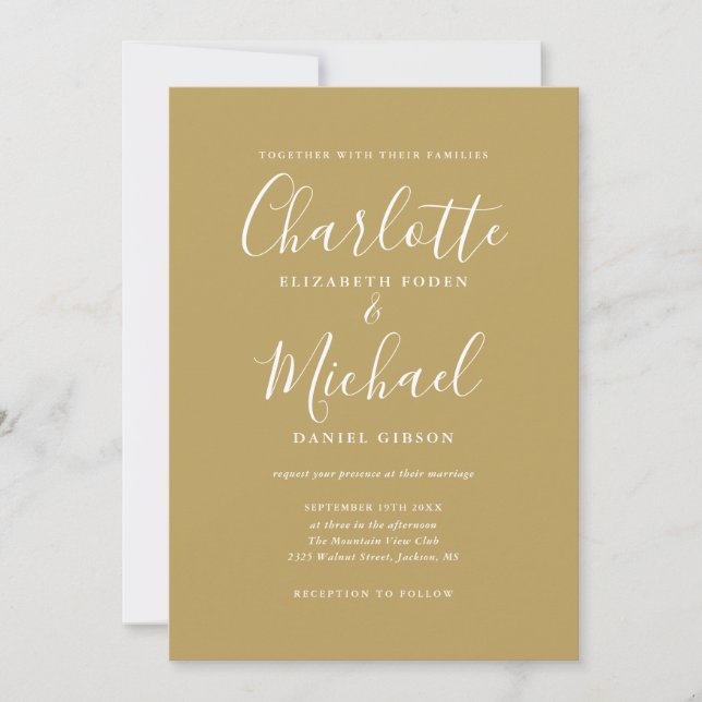 Modern Script Elegant Gold Wedding Invitation (Front)
