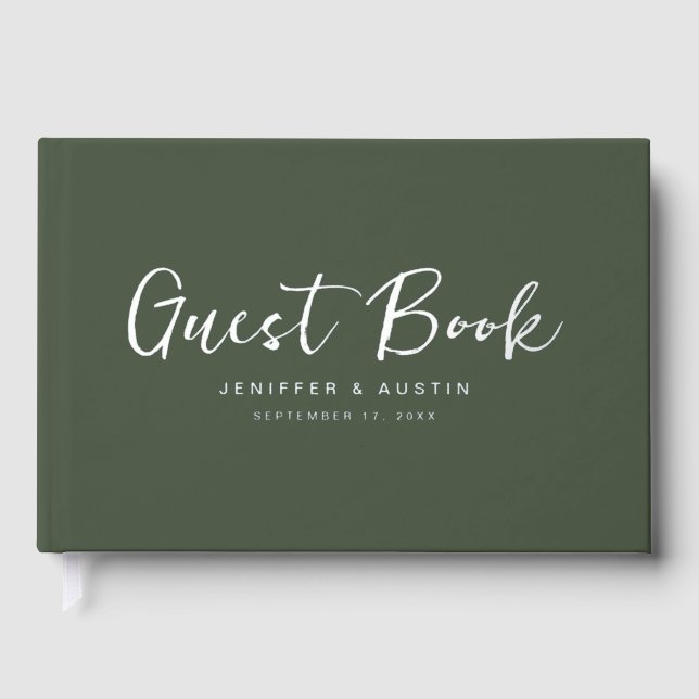 Modern Script Elegant Green Wedding Foil Guest Book (Front)
