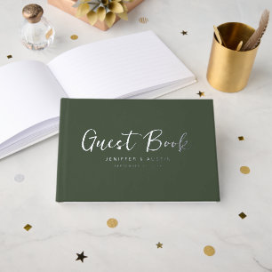 Modern Script Elegant Green Wedding Foil Guest Book