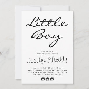 Modern Script Elegant Little Boy Black On White Invitation