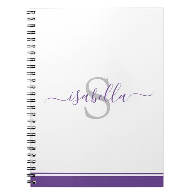 Modern Script Elegant Monogrammed Purple Notebook (Front)