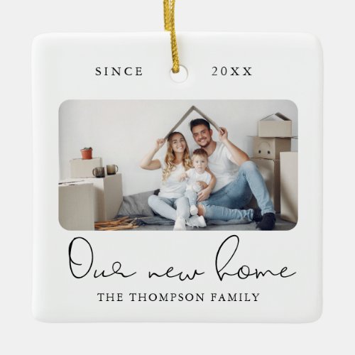 Modern Script Elegant New Home Sweet Home Photo  Ceramic Ornament