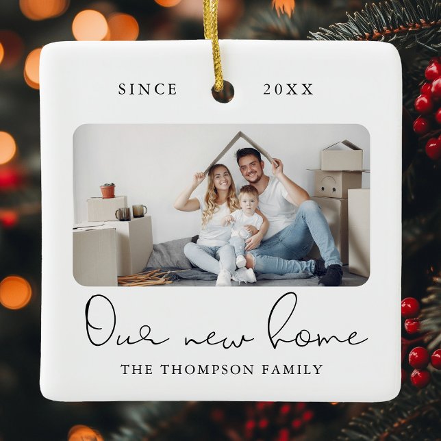Modern Script Elegant New Home Sweet Home Photo  Ceramic Ornament (Creator Uploaded)