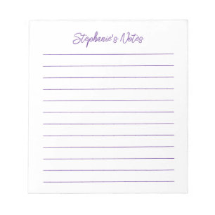 Modern Script Elegant Purple Lined Personalized Notepad