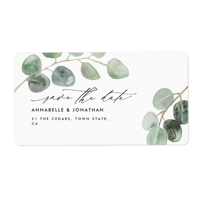 Modern script elegant vintage non photo eucalyptus label (Front)