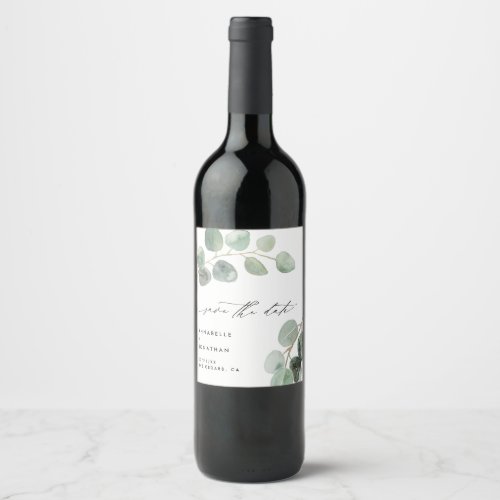 Modern script elegant vintage non photo eucalyptus wine label