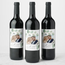 Modern script elegant vintage photo eucalyptus inv wine label