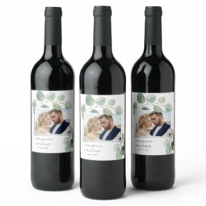 Modern script elegant vintage photo eucalyptus inv wine label