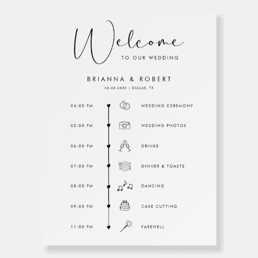 Modern Script Elegant Wedding Day Timeline Welcome Foam Board | Zazzle