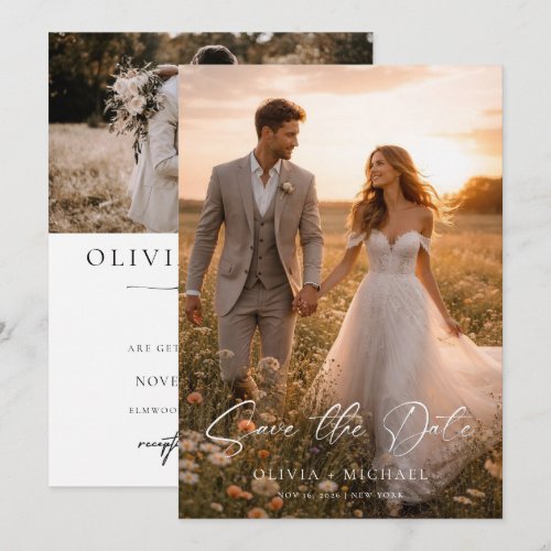 Modern Script Elegant Wedding Photo Save The Date