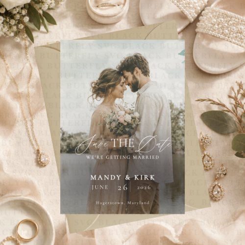 Modern Script Elegant Wedding Photo Save The Date Invitation