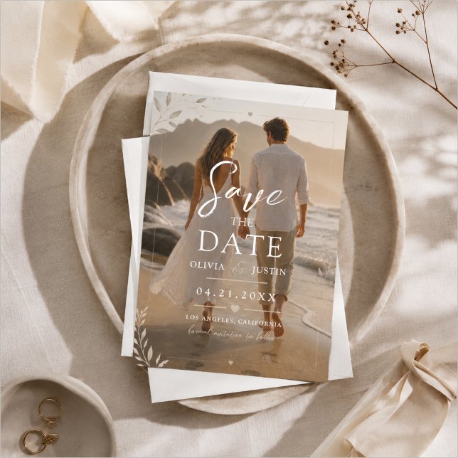Modern Script Elegant Wedding Photo Save The Date Invitation (Creator Uploaded)