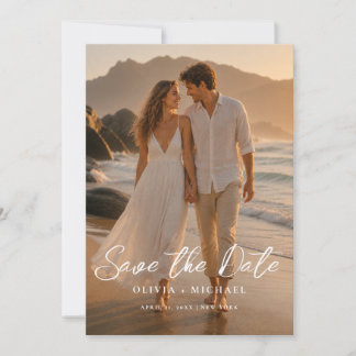 Modern Script Elegant Wedding Photo Save The Date Invitation