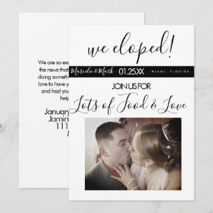 Modern Script Eloped Black White Photo Dinner Card