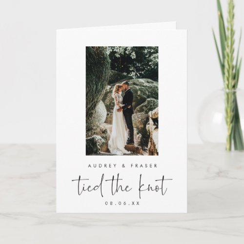 Modern Script Elopement Tied the Knot Photo Announcement