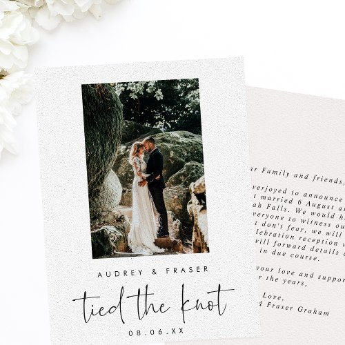 Modern Script Elopement Tied the Knot Photo Announcement