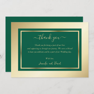Modern Script Emerald Green Gold Thank You Card