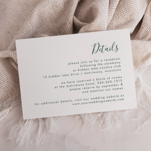 Modern Script Emerald Green Wedding Enclosure Card