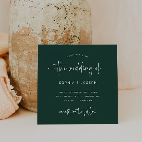 Modern Script  Emerald Green Wedding Invitation