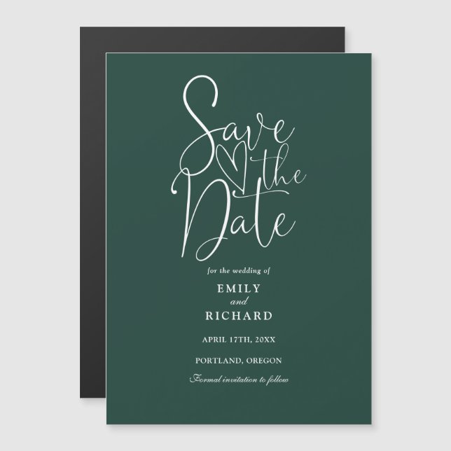 Modern Script Emerald Green Wedding Save The Date Magnetic Invitation (Front/Back)