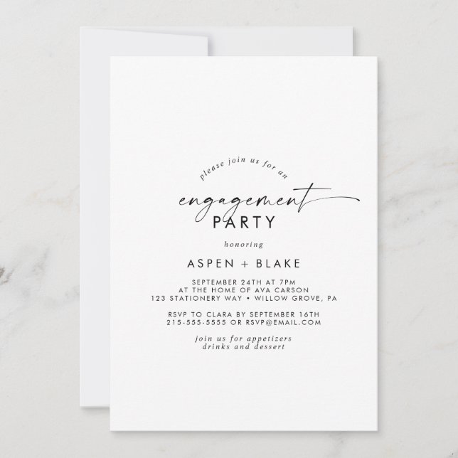Modern Script Engagement Party Invitation (Front)