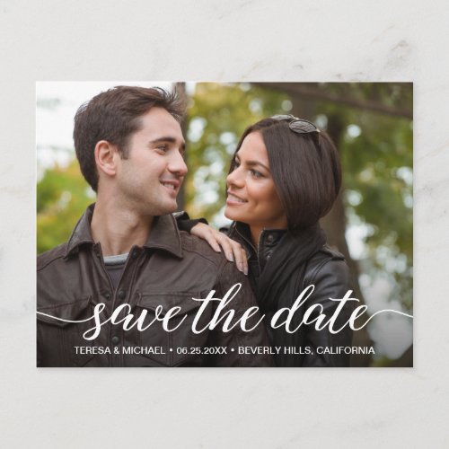 Modern Script Engagement Photo Save The Date  Postcard