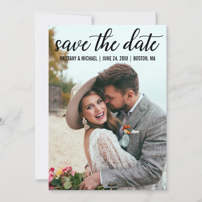 Modern Script Engagement Save The Date Photo BT Invitation (Front)