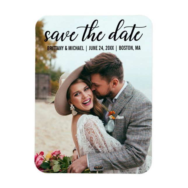 Modern Script Engagement Save The Date Photo BT Magnet (Vertical)