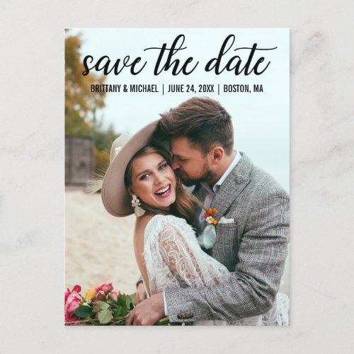 Modern Script Engagement Save The Date Photo BT Postcard