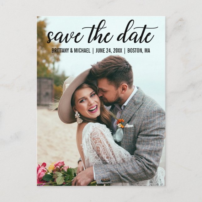 Modern Script Engagement Save The Date Photo BT Postcard (Front)
