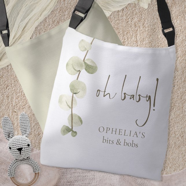 Modern Script Eucalyptus Oh Baby Crossbody Bag (Front and back view)