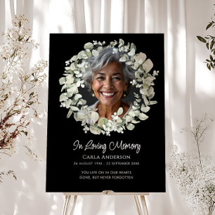 Modern Script Eucalyptus Photo Funeral/Memorial Foam Board