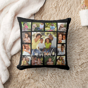 Modern Script Family 13 Photo Collage Keepsake Throw Pillow