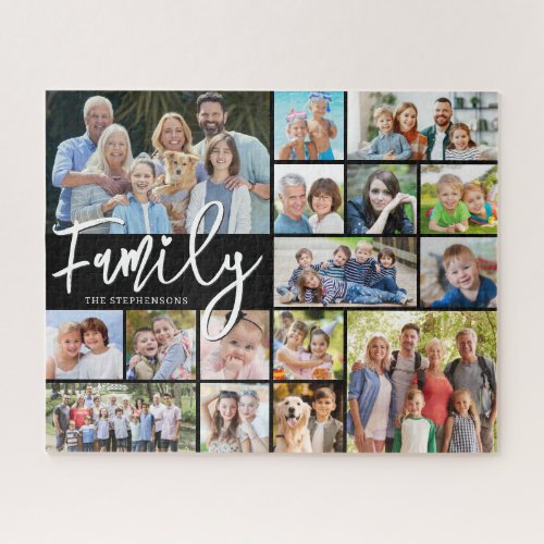 Modern Script FAMILY 16 Photo Collage Your Color Jigsaw Puzzle