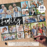 Modern Script FAMILY 16 Photo Collage Your Color Jigsaw Puzzle<br><div class="desc">Create a photo memory puzzle with the title FAMILY in a modern script typography and personalized with your family name in your choice of text and background colors (shown in white on black). This easy-to-upload photo collage template has 16 pictures in various shapes and sizes. ASSISTANCE: For help with design...</div>