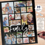 Modern Script FAMILY 19 Photo Collage Custom Color Jigsaw Puzzle<br><div class="desc">Create your own modern photo memories puzzle utilizing this easy-to-upload photo collage template with 19 pictures in various shapes and sizes and your name or custom title (shown with FAMILY) in chic handwritten script typography. CHANGES: Change the black background color and/or the title and text font style, size, color or...</div>