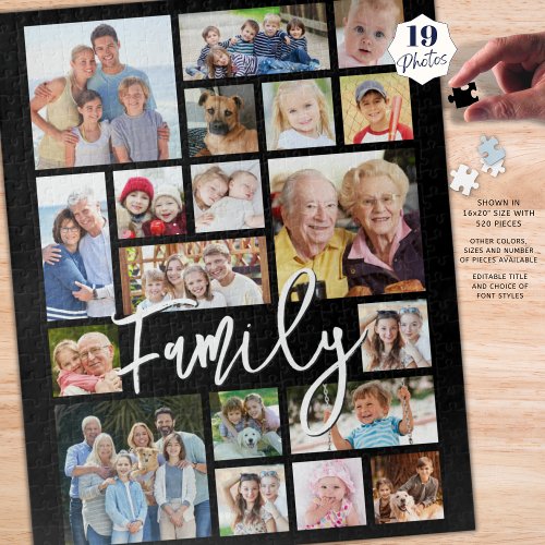 Modern Script FAMILY 19 Photo Collage Custom Color Jigsaw Puzzle