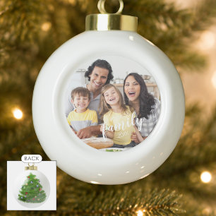 Modern Script FAMILY 2 Photos Custom Color Ceramic Ball Christmas Ornament