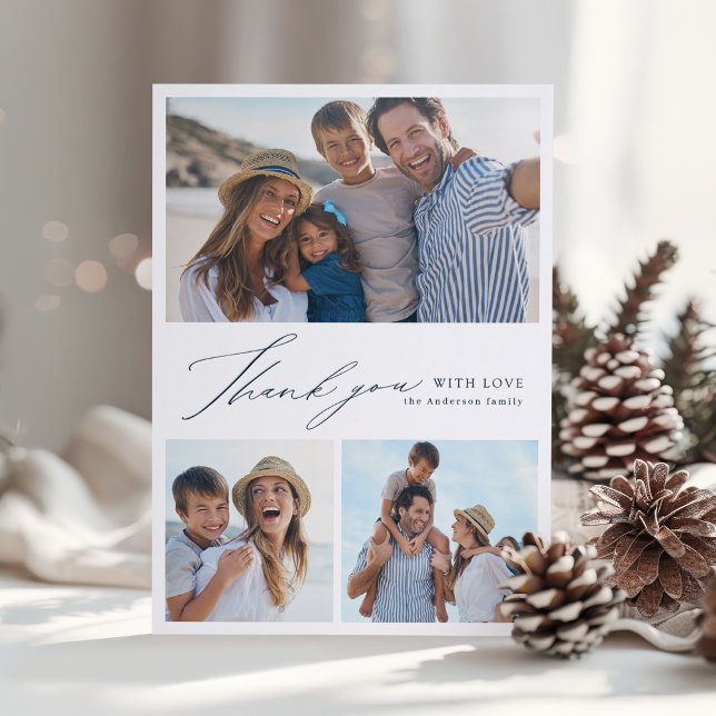 Modern Script Family 3 Photo Collage Thank You Letterpress Photo Cards (Modern Script Family 3 Photo Collage Thank You Letterpress Photo Cards)