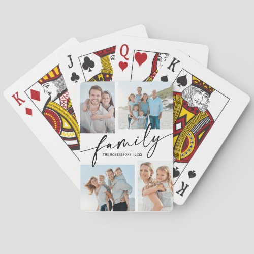 Modern Script Family 4 Photo Collage Poker Cards