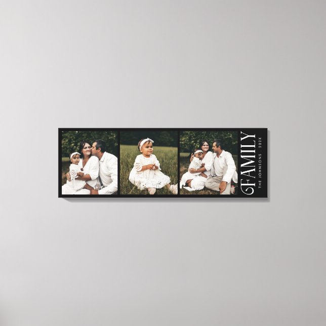 Modern Script Family Custom 3 Photos Name  Canvas Print (Front)